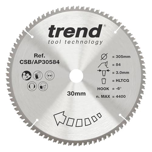 Image of Trend Aluminium & Plastic Circular Saw Blade, 305mm Diameter, 30mm Bore, 84 Teeth, 3mm Kerf, -6° Hook, TCT, Extra-Fine Finish, CSB/AP30584