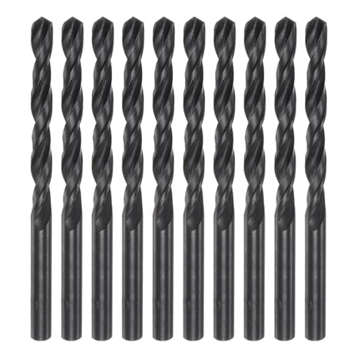 Image of sourcing map 10pcs Jobber Drill Bits 6mm (15/64") Nitride Coated High Speed Steel (HSS) 4241 Twist Drill Bits for Stainless Steel Copper Aluminum Alloy Metal Wood Plastic, Black