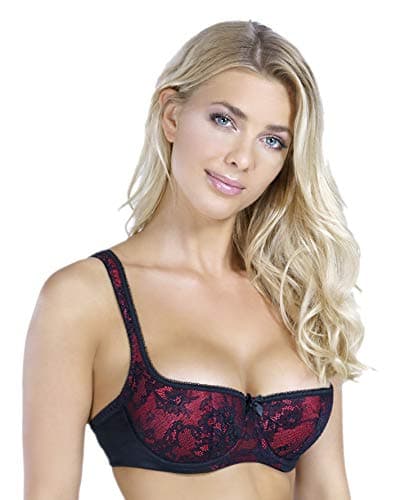 Image of Rosme Women's Balconette Bra with Push Up Effect – Plus Size Sexy Lace Demi Half Cup Bra – Lightly Padded Underwired Low Cut Mesh Design Eliza, Black, Size 38FF