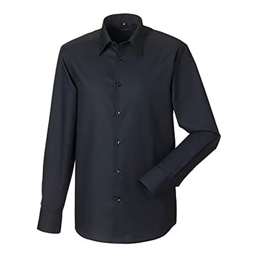 Image of Russell Collection Mens Long Sleeve Easy Care Tailored Oxford Shirt (16inch) (Black)