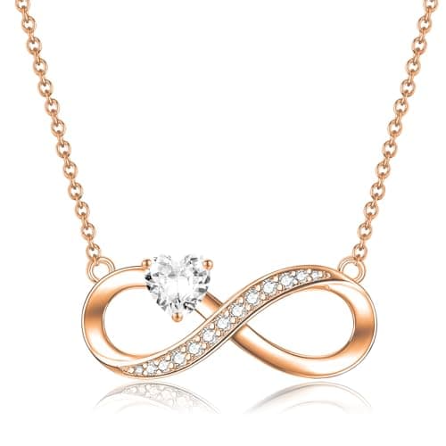 Image of ADVIOK Infinity Necklace 925 Sterling Silver Rose Gold Plated Chain 16'' with AAA Heart Cubic Zirconia Infinity Pendant Present Jewellery Gifts