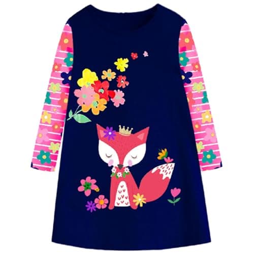 Image of VIKITA Little Girls Cartoon Stripe Long Sleeve T-Shirt Dresses Lh7611 7-8Y