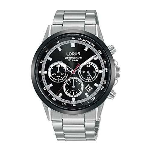 Image of Lorus Sports Chronograph Quartz Black Dial Stainless Steel Bracelet Mens Watch RT397JX9