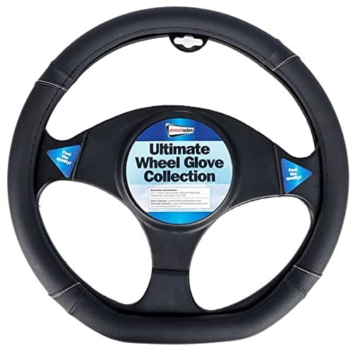 Image of Streetwize - Flat Bottom Steering Wheel Glove, Black Leather - Extra Added Grip, Vehicle Protection - Car/Van/4X4 (SWWG20)