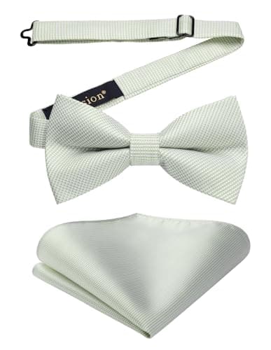 Image of Enlision Sage Green Bow Ties for Men Pre-tied Bow Tie and Pocket Square Set Formal Wedding Bowtie with Handkerchief Dickie Bowties for Gents