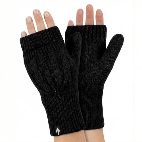 Image of HEAT HOLDERS - Womens Thermal Converter Fingerless Cable Knit 2.3 tog Gloves (Black)