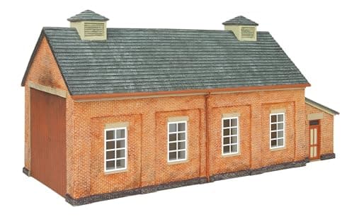 Image of Hornby R7283 OO Gauge GWR Engine Shed - Model Railway Accessories, Miniature Diorama Scenery for Hornby Train Sets - Lifelike Train GWR Engine Shed Model - Scale 1:76, Red