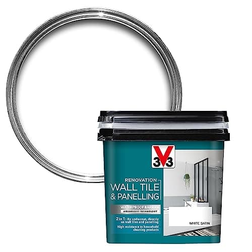 Image of V33 Renovation Wall Tile & Panelling Paint - No Undercoat Needed - For High Moisture Surfaces - Resistant To Temperature Variations - White Satin 750ml
