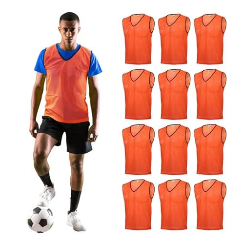 Image of GSi Sports Pinnies - Pack of 12 - Free Size for Youth/Adult - 5 Color Options - Soccer, Basketball Practice Vest (Orange)