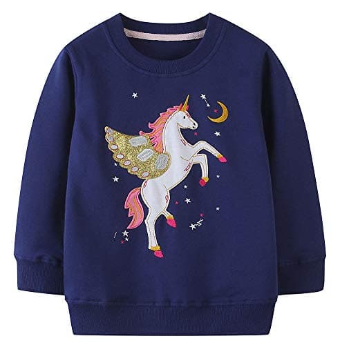 Image of TEDD Girls Sweatshirt for Kids Unicorn Cotton Top Casual Jumper Girl T Shirt Toddler Clothes Long Sleeve Pullover Winter Spring Age 11-12 Years Blue