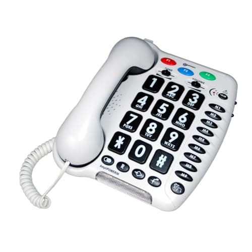 Image of Geemarc Amplipower 50 - Amplified Corded Landline Phone with Tone, Volume Control, Large Buttons and One-Touch Memories - Hearing Aid Compatible - Specialised for Hearing Impaired - UK Version White