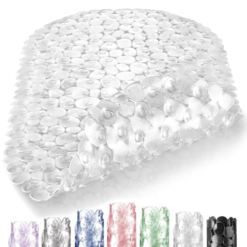 Image of DOPROP Clear Pebbles Non Slip Shower Mats for Inside Shower Anti Mould Bath Mats for Bathroom Accessory with Suction Cups Holes Washable Safety Oval Shower Mats Pads Trays for Elderly Child,69x36CM