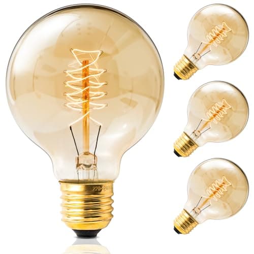 Image of Levidon Vintage Edison Light Bulbs, 40W Dimmable E27 Filament Bulbs, Warm White 2200K Retro Globe G80 Bulbs, 120LM Edison Screw Bulb for Home, Cafe & Restaurant, 220V-240V, 4 Pack