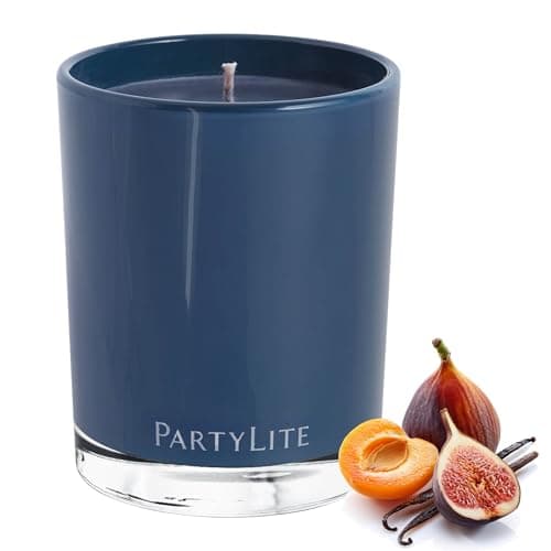 Image of PartyLite Fig Fatale Scented Escential Jar™ Candle, with Notes of Apricot, Green Fig, Peach, Mango, Strawberry and Vanilla, 7.75oz 1-Wick Aromatherapy Reusable Glass Jar, 50 Hour Burn Time