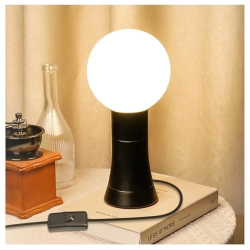 Image of BrightWish Modern Table Lamp with G125 Globe Opal Bulb, Industrial Bedside Lamps with 1.8M Cord Switch, 3000K Warm White, E27 Bedside Table Lamp for Bedroom, Living Room (Black)