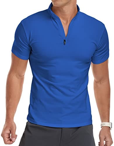 Image of KUYIGO Men's Short Sleeve Polo Shirts 1/4 Zip Plain Casual Slim Fit Gym Running Tops Basic Cotton Shirts S-XXL
