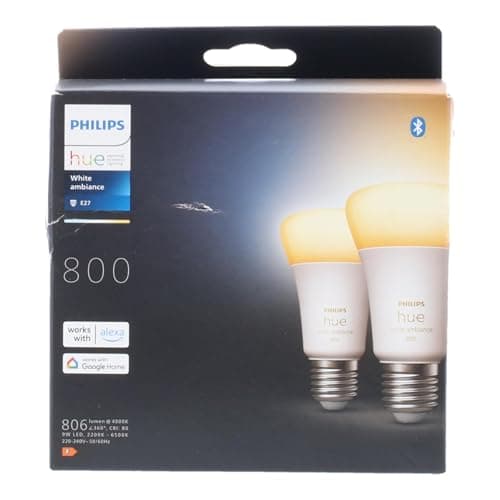 Image of Philips Hue White Ambiance Smart Light Bulb 60W - 800 Lumen 2 Pack [E27 Edison Screw] with Bluetooth. Works with Alexa, Google Assistant and Apple Homekit.