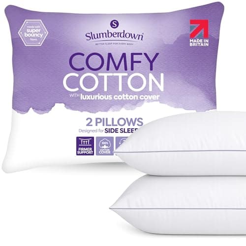 Image of Slumberdown Cotton Bed Pillows 2 Pack - Hotel Quality, Supportive & Breathable Pillow for Back & Side Sleepers | Made in the UK, Hypoallergenic & Washable (48 x 74cm)