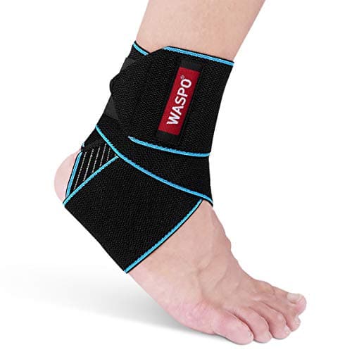 Image of WASPO Ankle Support Brace - Adjustable Ankle Brace Wrap Strap for Sports Protect, Plantar Fasciitis, Achilles tendonitis, Ligament damage, Injury Recovery, One Size for Men Women 1 PC Blue