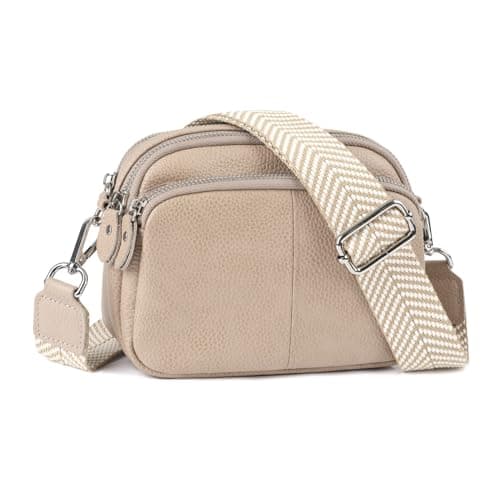 Image of befen Leather Small Cross Body Bag Women Shoulder Bag Triple Camera Bag Pink Handbag Crossbody Cell Phone Purse Bag with Shoulder Strap for Travel-Nude Pink
