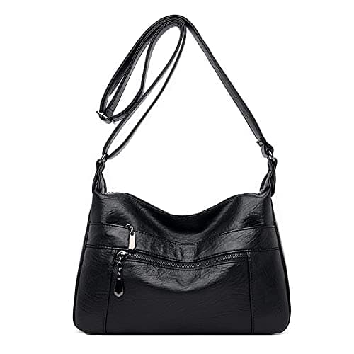 Image of Sacmill Womens Leather Crossbody Bags Multi Pocket Soft Ladies Leather Shoulder Handbag Lightweight with Adjustable Shoulder Strap