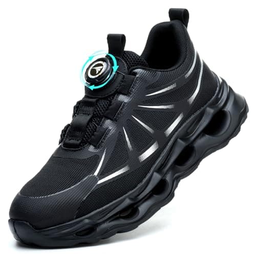 Image of VAVOBIS Safety Trainers Men Womens Steel Toe Cap Trainers Non Slip Safety Shoes Lightweight Work Trainers Puncture Proof Work Shoes with Swivel Buckle Shoelaces，Black UK 8