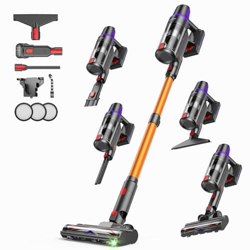 Image of TechRise 8-in-1 Cordless Vacuum Cleaner, 500W/45Kpa/60Mins Stick Vacuum for Home, Anti-Tangle with LED Display Upright Handheld Vacuums Rechargeable Battery, for Pet Hair/Carpet/Floor