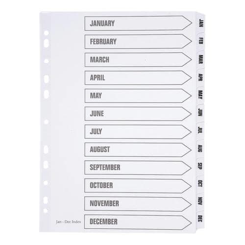 Image of Office Index Jan-Dec Multipunched Mylar-Reinforced Strip Tabs 150gsm A4 White Free finchley Refill Pen (5)