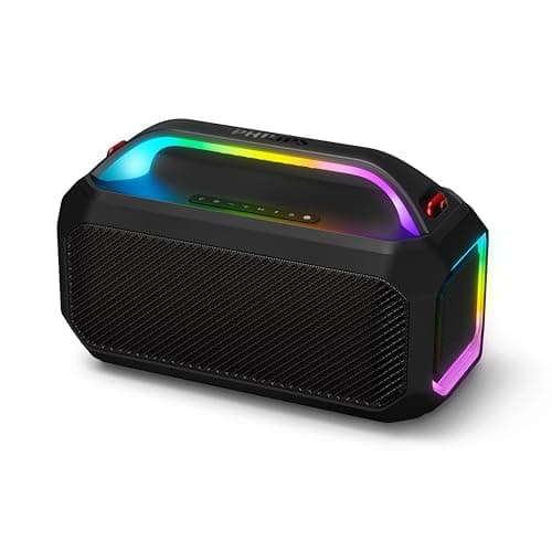 Image of Philips TAS7000EB Wireless Bluetooth Speaker with 100 W Max Output, Bass+, LED Lightshow, Auracast, IP67, 24 Hrs Play Time, Power Bank, Mic Input, Swappable Battery – Black