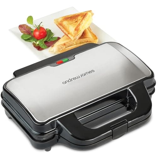 Image of Andrew James Electric Deep Fill Toasted Sandwich Maker Grill, 4 Slice Triangle Press with Cool Touch Handle, Non-Stick Plates for Thick Cheese Toasties, 900W, For Large Deep Filled Toasted Sandwiches