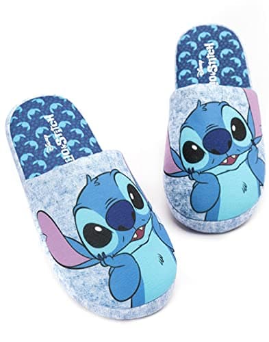 Image of Disney Lilo And Stitch Slippers for Women | Ladies Slip On Blue Stitch Character Kidult Merchandise House Loafers Gift for Her