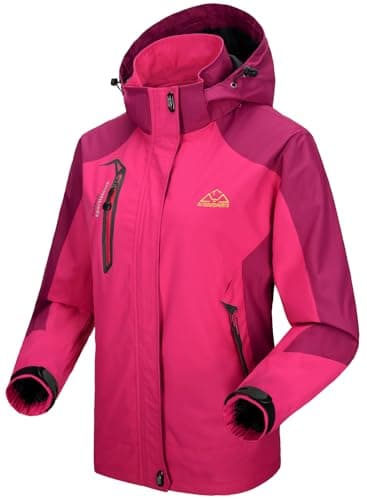 Image of donhobo Women's Waterproof Ski Jackets,Outdoor Hiking Walking Raincoat Jacket Lightweight Windproof Windbreaker Coats with Hood Rose XXL