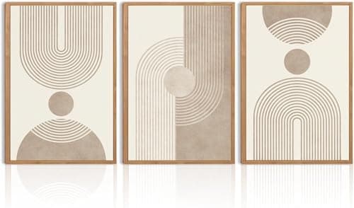 Image of ANHUIB Abstract Canvas Wall Art Pictures for Living Room Boho Poster Set of 3(12"x16") Neutral Framed Canvas Wall Art Bohemian Art Print Set Mid Century Modern Artwork for Living Room Bedroom Decor