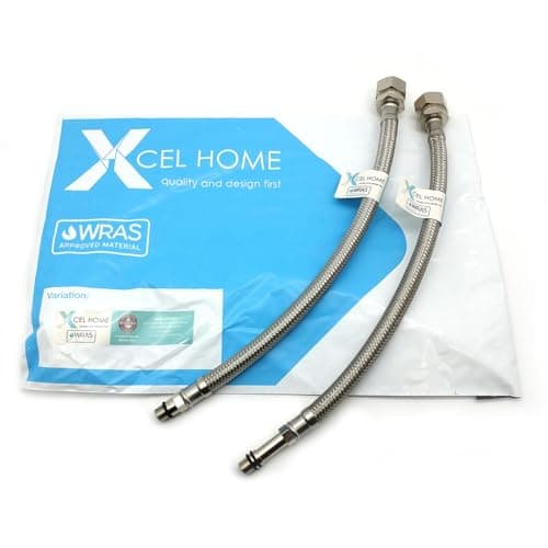 Image of Xcel Home 2 x M12 x 15mm WRAS Approved Compression Flexible Tap Connectors 300mm Braided Hose Pipe for Kitchen Sink & Bathroom Basin Monobloc Mixer Tap Replacement