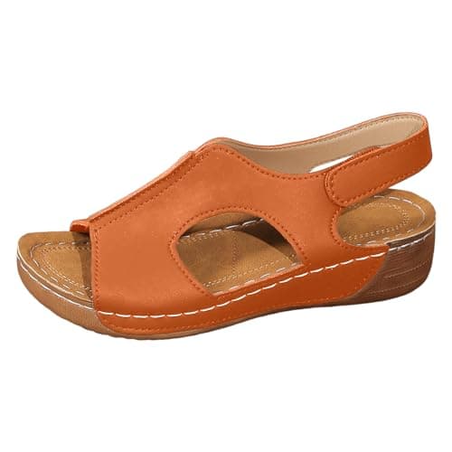 Image of 2026 Sandals for Women Ladies Summer Retro Solid Colour Slope Heel Thick Bottom Large Size Fish Mouth (Brown, 6.5)