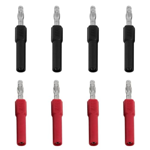 Image of PIYANYO 8PCS Banana Plug 4mm Male to Female 2mm Connector Extender 30VAC/60VDC Max.10A Copper Black and Red