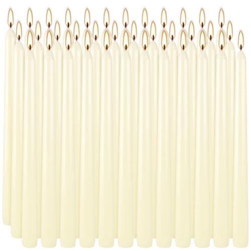 Image of LIVEN 36 Pack Ivory Taper Candles, 7-8 Hours Burn Time, Unscented, Smokeless and Dripless, 0.8 x 10 Inch Dinner Candle Set for Household, Wedding, Party and Home Décor Candlesticks