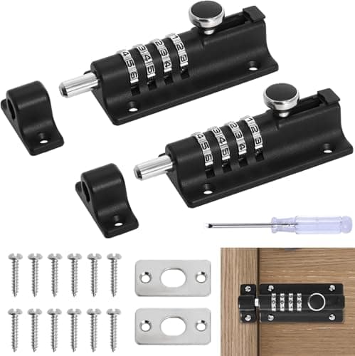 Image of Combination Locking Bolt, 120mm Burglar Proof & Weatherproof Slide Latch Lock, 4 Digit Thicken Solid Zinc Alloy Gate Lock with Anti-Tamper Screws for Home, Garden, Gate, Childproofing, Black (2 Packs)