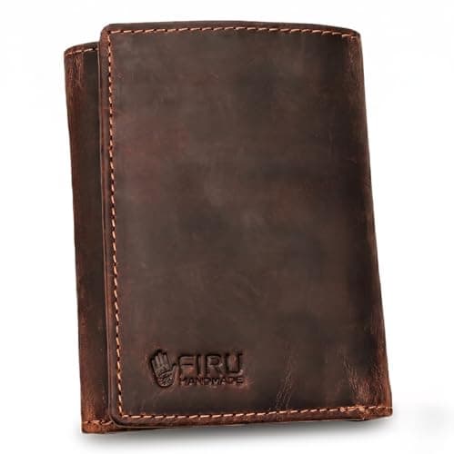 Image of Full Grain Buffalo Leather Slim Trifold Wallet for Men with RFID Blocking-Slim Billfold with 8 Card Slots-Ultra Strong Stitching-Extra Capacity with 2 ID Windows-Vintage Design (Buffalo Brown)