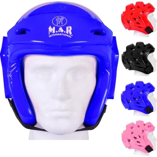 Image of MAR | Blue Pro Head Guard - Double Layer Vinyl Foam Protection, Boxing Sparring Grappling Competition Training for Kickboxing, Karate, Taekwondo, Semi Contact & More, Adult Kids Headgear (Small)