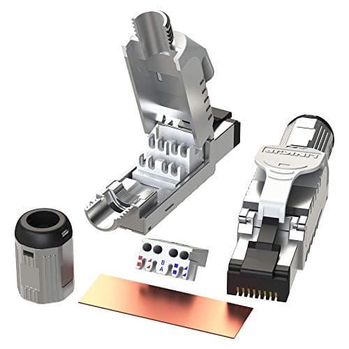 Image of LINKUP] RJ45 Connectors Cat6A (2 Pack) Shielded Metal Die-Cast Field Modular Termination Plug | 10G Easy Internet Tool Free Plugs | For Cat6A up to 22AWG Solid Bulk S/FTP Ethernet Cable [White]