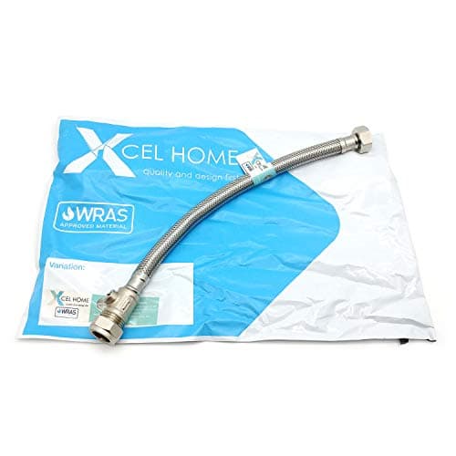 Image of 1 x WRAS Approved 300mm 15mm Compression with Isolation Valve x 1/2" Flexible Pipe Connector Stainless Steel Braided