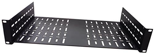 Image of All Metal Parts AMP18007. 2U, 390mm Deep 19 inch Vented Rack Shelf Flat Pack Design, Black finish