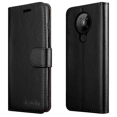 Image of iCatchy For Nokia 5.3 Case Leather Wallet Book Flip Folio Stand View Cover Pouch compatible with Nokia 5.3 (Black)
