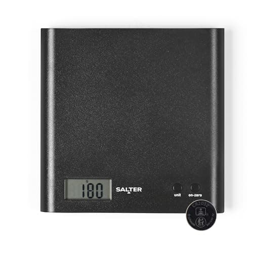 Image of Salter 1066 BKDR15 Arc Electronic Kitchen Scale with ABS Platform, Precision Vase, Smukla Design for Easy Storage, LCD Display, Multi Ingredient Tare Function