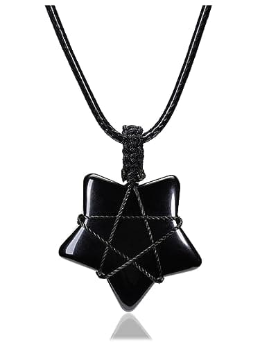 Image of CrystalTears Black Obsidian Crystal Star Necklace for Women Natural Healing Crystal Gemstone Pendant Necklace Adjustable Quartz Crystal Stone Necklace Jewelry Gift for Her Christmas
