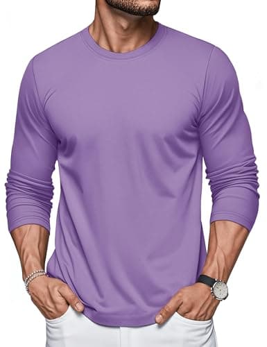 Image of MAGCOMSEN Men's Long Sleeve T-Shirt Cotton Crew Neck T-Shirts Comfort Breathable Casual Tops for Golf,Light Purple,3XL