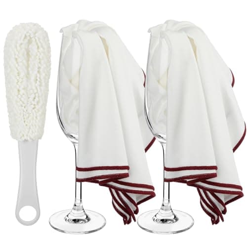 Image of Acellegic 2 Pack Large Microfiber Polishing Cloths Wine Glass Cloths and 1 Pcs Wine Glass Cleaning Brush Lint-Free Drying Towels for Crystal Glasses Stemware Glassware Bar Restaurant Kitchen Supplies