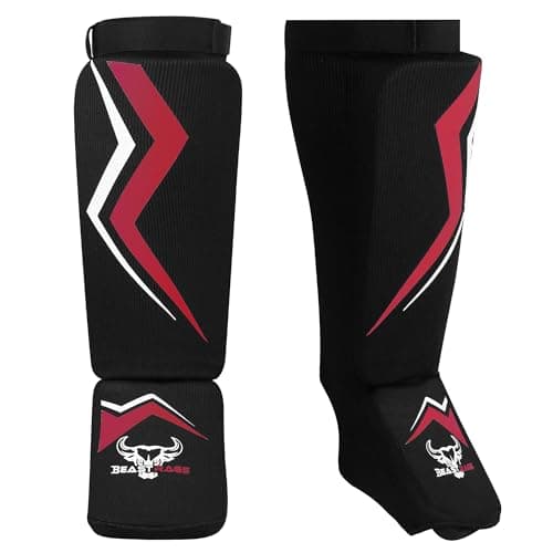 Image of BEAST RAGE Shin Guards for Kickboxing, Instep Protection Pads for Muay Thai MMA Training, Martial arts boxing, Elasticated Padded Leg Foot Protector for Karate BJJ Taekwondo Gear (RED, L/XL)