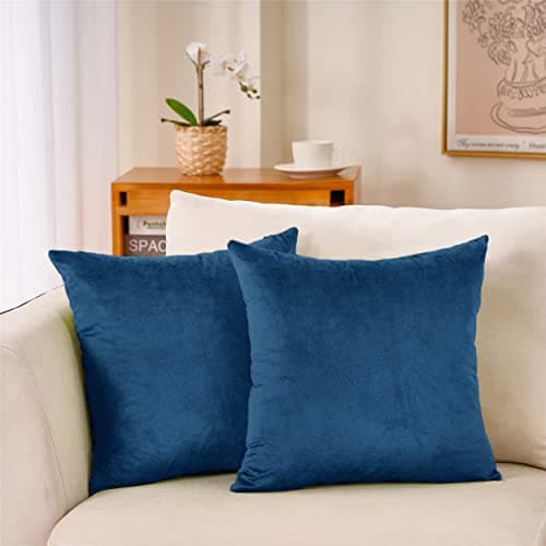 Image of Hafaa Velvet Cushions with Covers Included Sets 4 (2 Navy Cushion Covers 45 x 45, 2 Cushion Inserts) Luxury Decorative Square Throw Pillow Case Sofa Cushion 45cm x 45cm with Invisible Zipper
